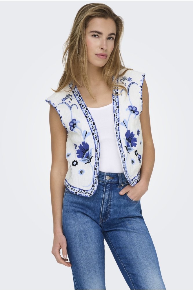 ONLTHYRA LIFE SL EMB VEST WVN CS 15320211 CLOUD DANCER/W BLUE TONES EMB